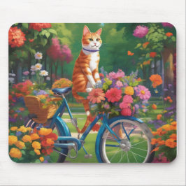 Cat On Bicycle mit farbigen Blume Maus Pad Mousepad