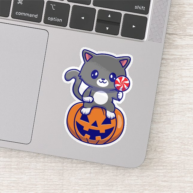 Cat On Pumpkin Sticker (Detail)