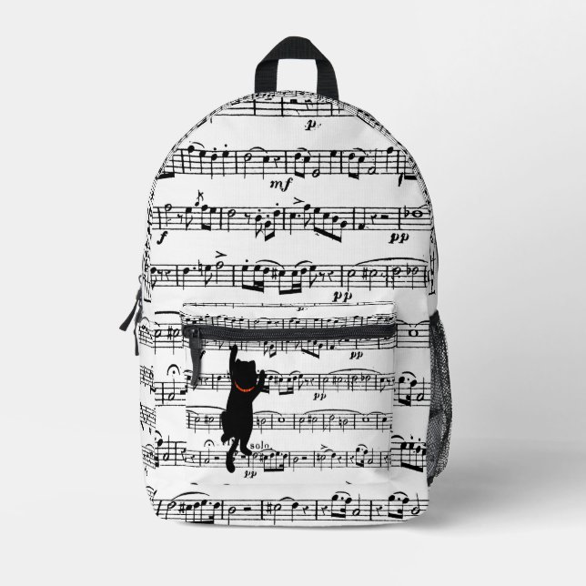 Cat On Sheet Music Bedruckter Rucksack (Vorderseite)