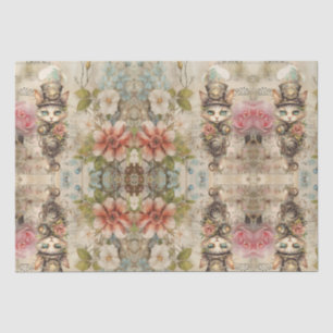 Cat on Steampunk Collage Vintag Decoupage Seidenpapier