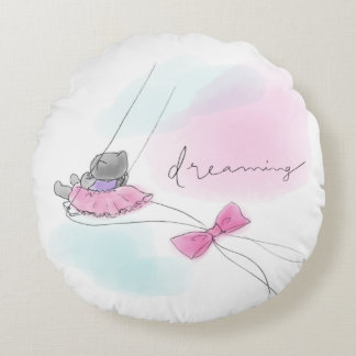 Cat on Swing Pastel Watercolor Rundes Kissen