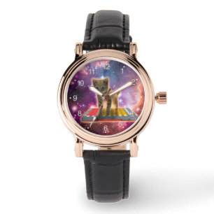 Cat on synthesizers in space armbanduhr