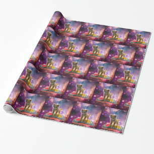 Cat on synthesizers in space geschenkpapier