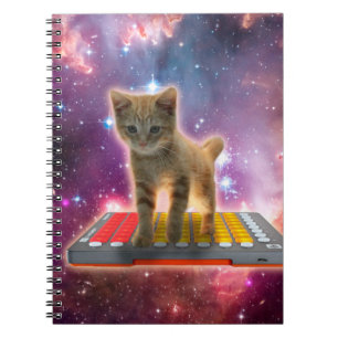 Cat on synthesizers in space notizblock