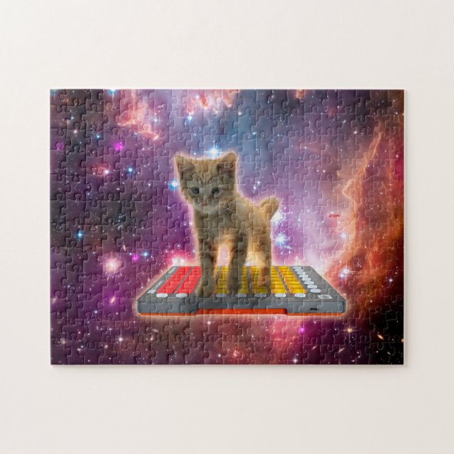 Cat on synthesizers in space puzzle (Horizontal)