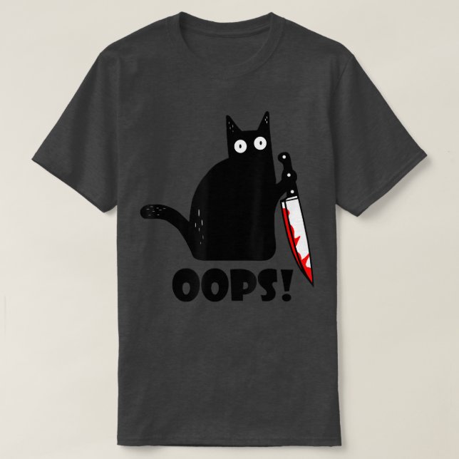 Cat Oops! Funny Black Cat Murderous Cat with Knife T-Shirt (Design vorne)