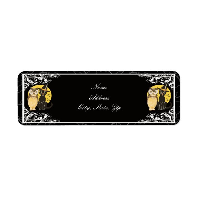 Cat & Owl Halloween Hochzeitsadressen-Labels (Vorne)