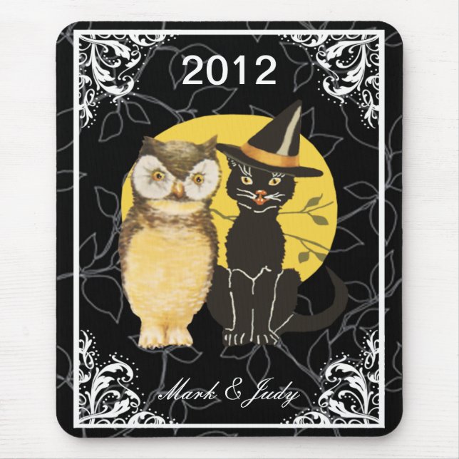 Cat & Owl Halloween Hochzeitsmäuse Pad Mousepad (Vorne)