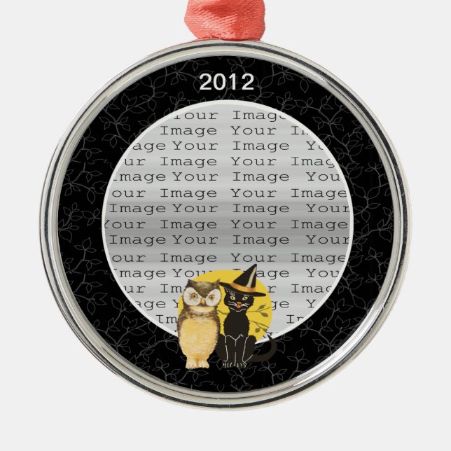 Cat & Owl Halloween-Ornament Ornament Aus Metall (Vorne)