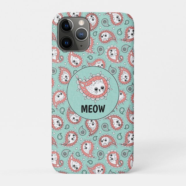 Cat Paisley - Korallen und Minze Case-Mate iPhone Hülle (Rückseite)