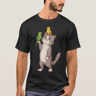 Cat & Parakeets Grafik T-Shirt