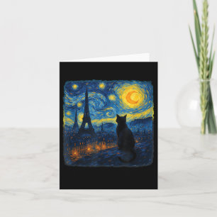 Cat Paris Eiffel Tower Starry Night Van Gogh Inspi Karte