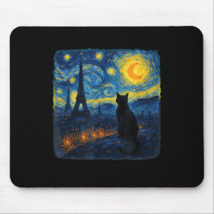 Cat Paris Eiffel Tower Starry Night Van Gogh Inspi Mousepad