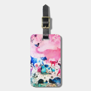 Cat Party House Glitzer Art Pink Watercolor Gepäckanhänger