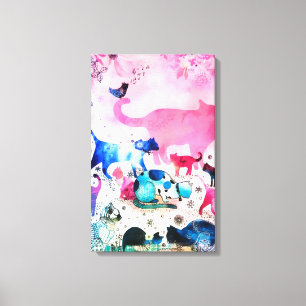 Cat Party House Glitzer Art Pink Watercolor Leinwanddruck