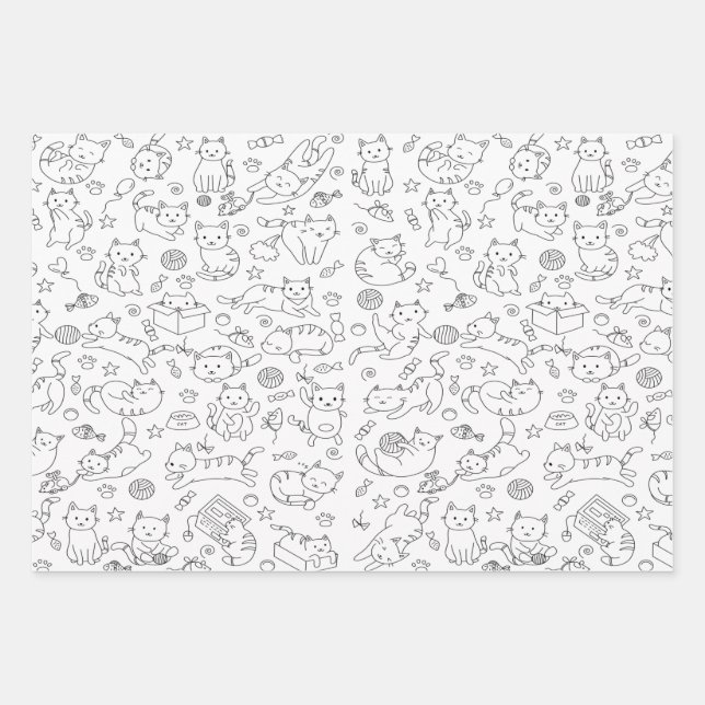 Cat Party! Schleifpapier Geschenkpapier Set (Vorderseite)