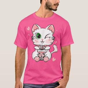 Cat Pastel Kawaii Strawberry Bubble Pink Cat Boba T-Shirt