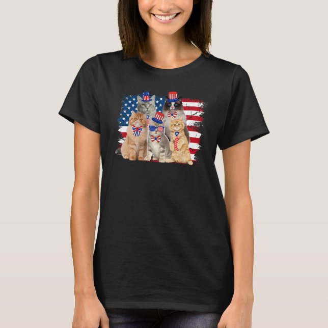 Cat Patriotic USA Cat  Cat Moms 4th July Firework T-Shirt (Vorderseite)