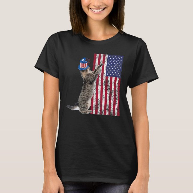 Cat Patriotic USA Cat  Dog Moms 4th July Apparel 1 T-Shirt (Vorderseite)
