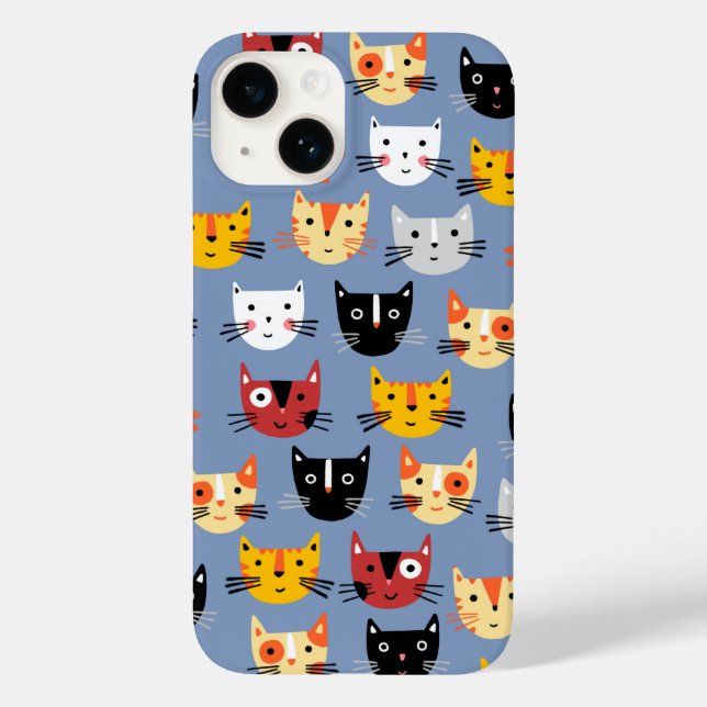 Cat Pattern Blau Case-Mate iPhone Hülle (Rückseite)