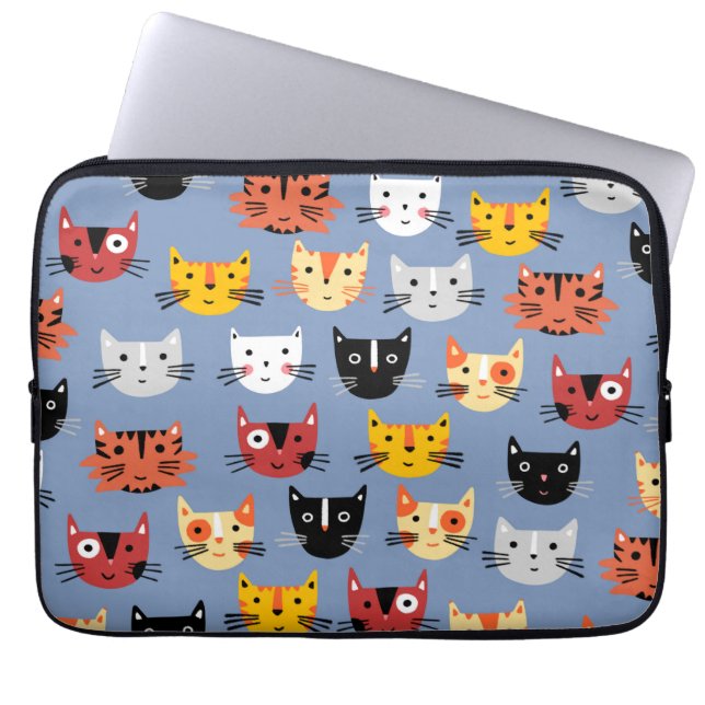 Cat Pattern Blau Laptopschutzhülle (Vorderseite)