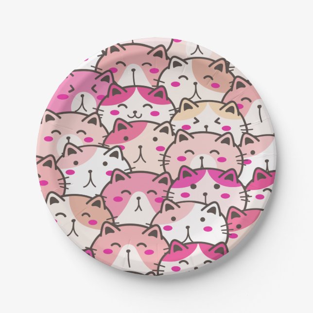 Cat Pattern Funny farbenfrohe Haustiere Tiere Pappteller (Vorderseite)