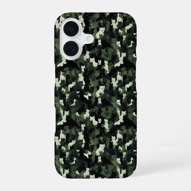 Cat Pattern Green Camouflage iPhone 16 Hülle (Rückseite)