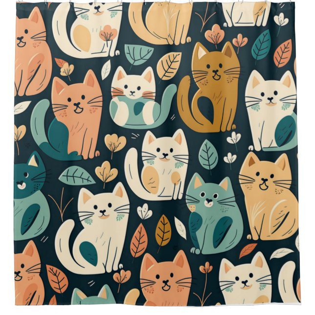 Cat Pattern Künstlerisch Duschvorhang (Vorderseite)