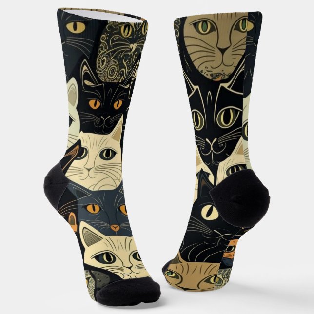 Cat Pattern Künstlerisch Socken (Gewinkelt)