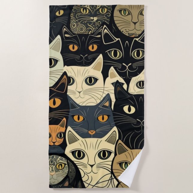 Cat Pattern Künstlerisch Strandtuch (Vorderseite)