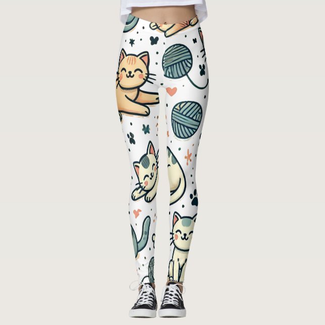 Cat Pattern Leggings für Katzen Liebhaber (Vorderseite)
