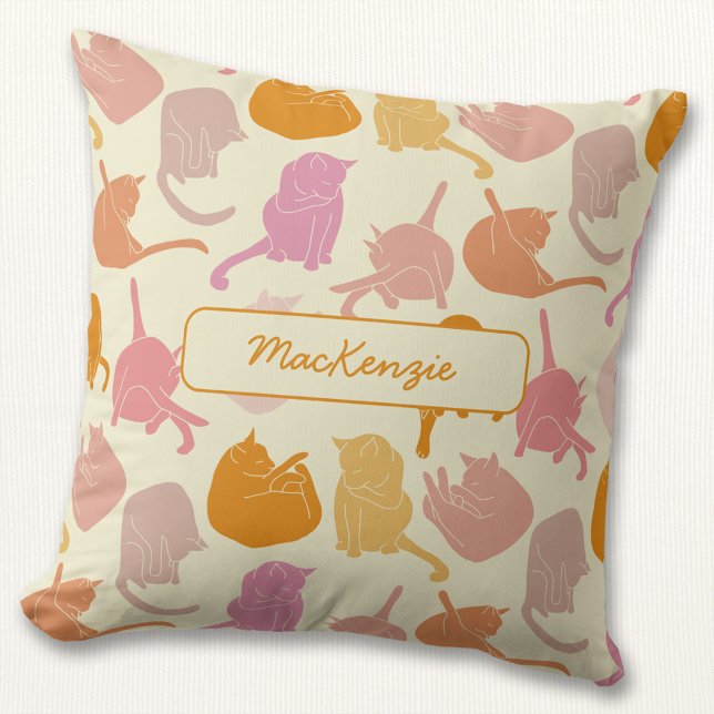 Cat Pattern Pink Orange personalisieren Kissen (Von Creator hochgeladen)