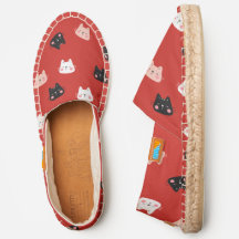 Cat Pattern Womens Red Leinwand Espadrilles Shoes