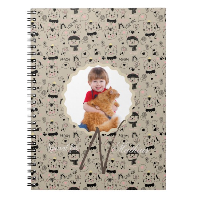 Cat Patterns Monogramm Personalisiert Ihr Kids-Fot Notizblock (Vorderseite)