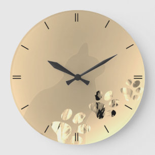 Cat Paw Clean Creme Brown Große Wanduhr