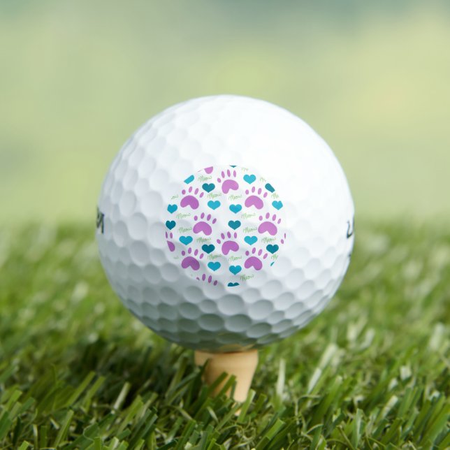 Cat Paw Hearts Meow Pink Blue Green Pattern Golfball (Insitu T-Shirt)