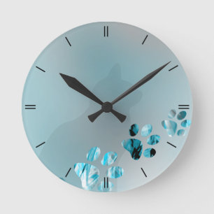 Cat Paw Light Blue Runde Wanduhr