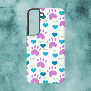 Cat Paw Print Heart Meow Muster Rosa Blau Grün Samsung Galaxy Hülle