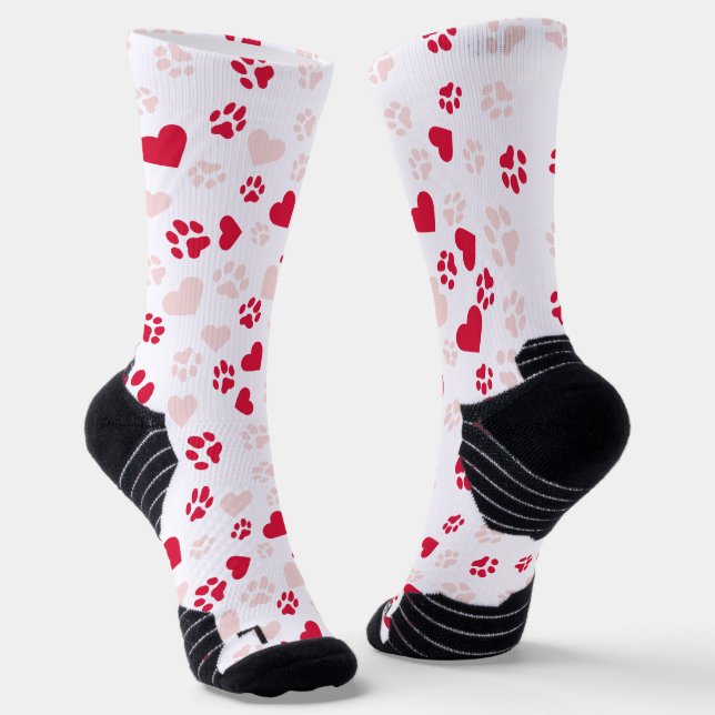 Cat Paw Print & Heart Shape Muster Socken (Gewinkelt)