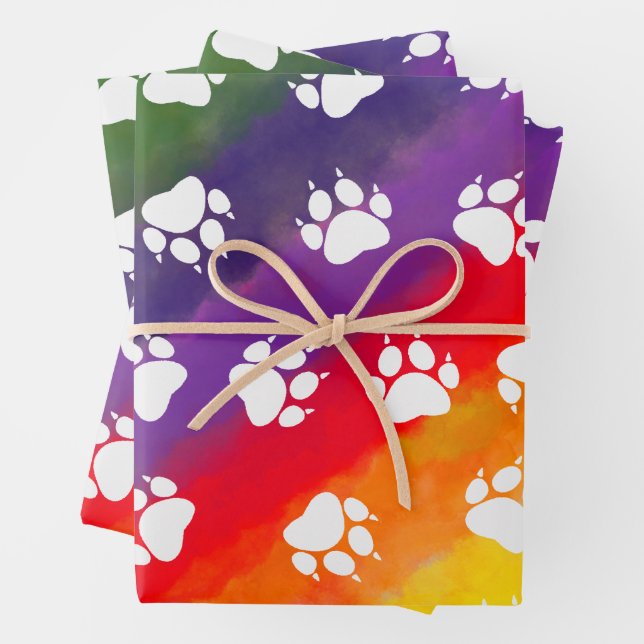 Cat Paw Print Rainbow Wasserfarbe Geschenkpapier Set (Beispiel)