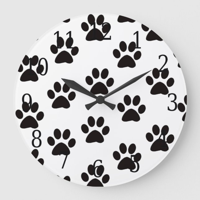 Cat Paw Prints Clock Große Wanduhr (Vorderseite)