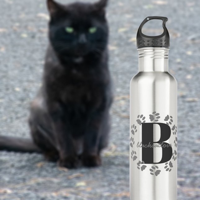 Cat Paw Prints Monogramm Wasser Flasche Edelstahlflasche (Add your initial and name to this pet paw print water bottle)