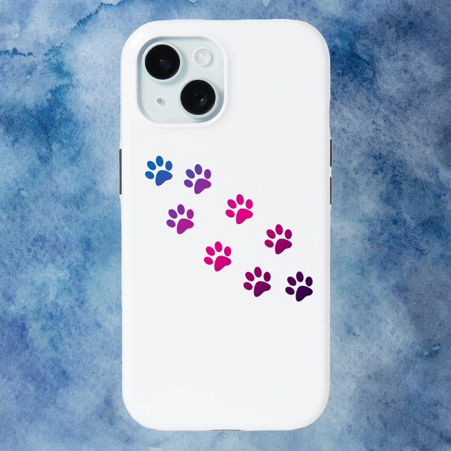 Cat Paw Prints Pink Blue Lila Case-Mate iPhone Hülle (A fun iphone case with blue, pink and purple cat paw prints)