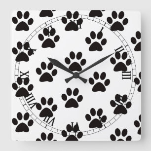 Cat Paw Prints Roman Numeral Clock Quadratische Wanduhr