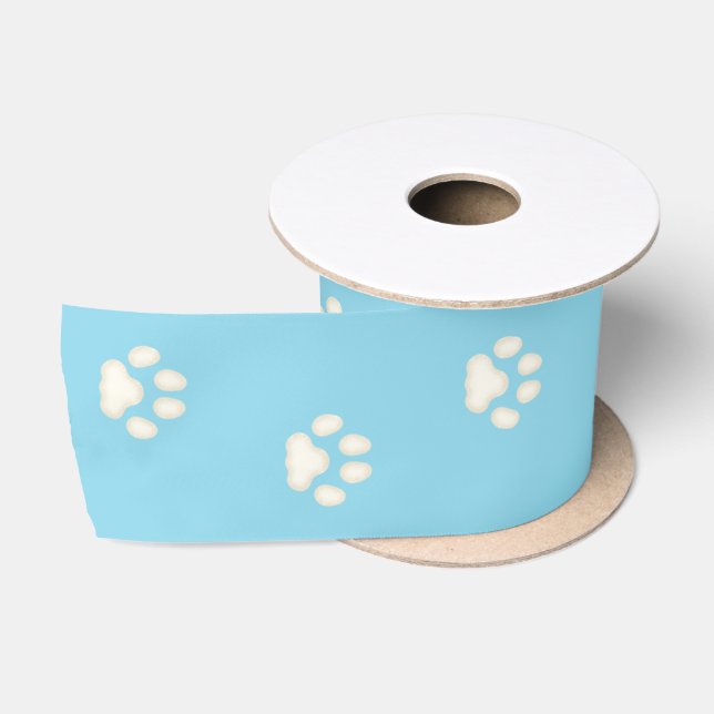 Cat Paw Prints Walking on Light Blue 3" Satinband (Spule)