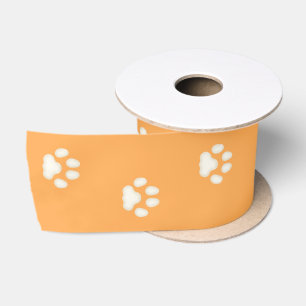 Cat Paw Prints Walking on Light Orange 3" Satinband