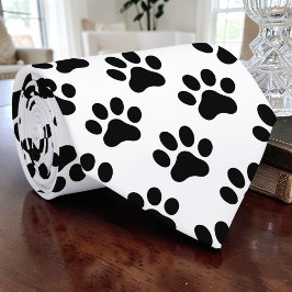 Cat Paw Retro Black and White Custom Tie Krawatte
