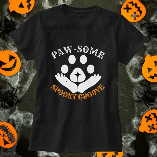 Cat Paw Spooky Groove Modernes Personalisieren Hal T-Shirt (Von Creator hochgeladen)