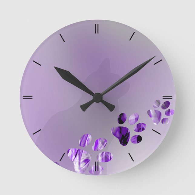 Cat Paw Violete Runde Wanduhr (Vorderseite)