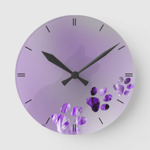 Cat Paw Violete Runde Wanduhr